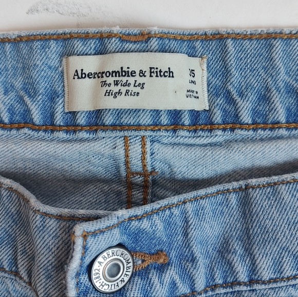 Abercrombie & Fitch The High Rise Wide Leg Jeans Raw Hem Women's Blue 35 L NWOT - Picture 16 of 16